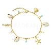 Ocean Natural Cowrie Shell & 304 Stainless Steel Starfish & Dyed Round Natural Howlite Charm Anklets for Women AJEW-AN00819-3