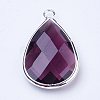 Silver Color Plated Brass Glass Teardrop Pendants X-GLAA-M006-A-06S-2