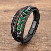 Dyed & Heated Natural Tiger Eye Round Beads & Braided Imitation Leather Cord Bracelets for Men FS-WGCE7B3-08-1