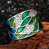 Brass Micro Pave Cubic Zirconia and Enamel Finger Rings FS-WGC3946-04-4