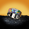 Eye Pattern Brass Micro Pave Clear Cubic Zirconia Enamel Finger Rings FS-WGB4C19-04-5