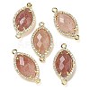 Natural Strawberry Quartz Faceted Horse Eye Connector Charms G-G181-07G-03-1