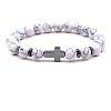 8MM Round Dyed Synthetic Turquoise Beaded Stretch Bracelets with Synthetic Non-magnetic Hematite Cross FA1012-8-1