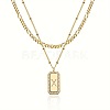 Brass Micro Pave Clear Cubic Zirconia Rectangle with Initial Pendant Double Layer Necklaces for Women FS-WG478B5-24-1
