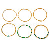 6Pcs St. Patrick's Day Brass & Acrylic Beaded Stretch Bracelets for Women MR9061-10-1