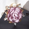 Cloth Rose with Crystal Rhinestone Brooch Pin JEWB-WH0028-13LG-4