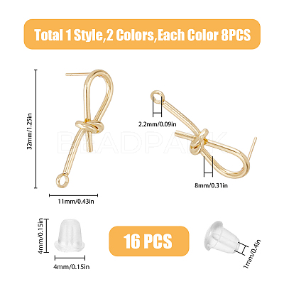 8 Pairs 2 Color Brass Stud Earring Findings KK-FH0006-64-1