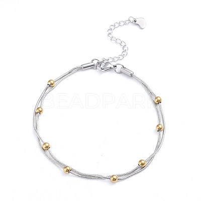 304 Stainless Steel 2-strand Round Snake Chain Bracelets BJEW-L673-014-GP-1