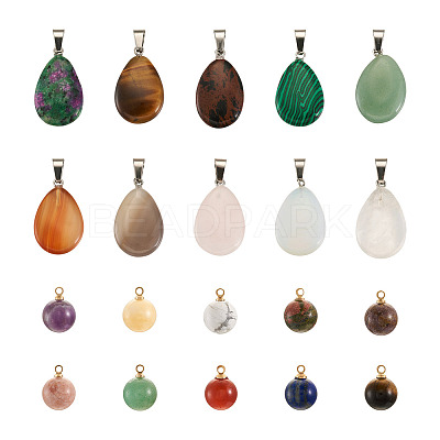 40Pcs 20 Style Natural & Synthetic Gemstone Pendants G-PJ0001-01-1