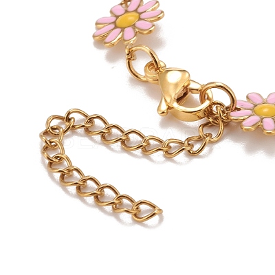 Enamel Daisy Link Chain Necklace NJEW-P220-01G-03-1