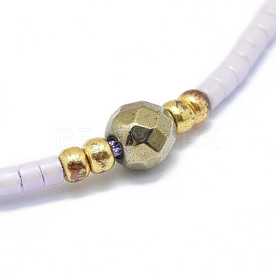 Adjustable Natural Pyrite Braided Bead Bracelets BJEW-F391-A08-1