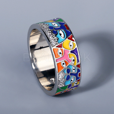 Eye Pattern Brass Micro Pave Clear Cubic Zirconia Enamel Finger Rings FS-WGB4C19-02-1