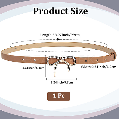 Alloy Bowknot PU Leather Chain Belts for Women AJEW-WH20019-67G-03-1