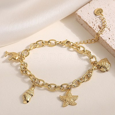 Ocean 304 Stainless Steel Charm Bracelets BJEW-K291-05G-1