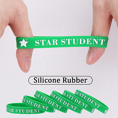 Word Star Student Silicone Cord Bracelet Wristband BJEW-WH0018-49D-1