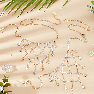 Alloy Crystal Rhinestone Multilayered Flower Tassel Shoulder Bra Body Chains AJEW-WH0752-575G-1