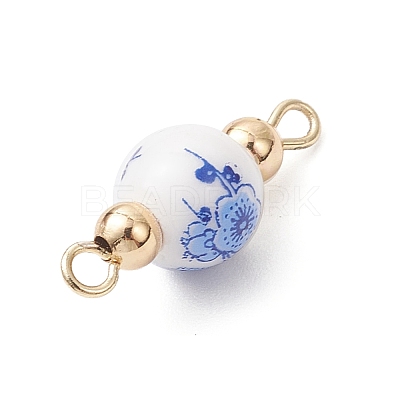 Handmade Flower Printed Porcelain Ceramic Round Links Connector Charms PALLOY-JF04451-02-1