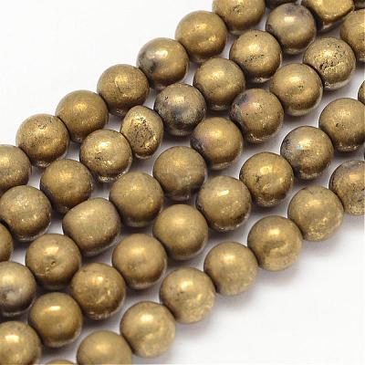 Electroplated Natural Pyrite Bead Strands G-G897-6mm-02-1
