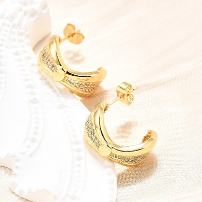 Brass Micro Pave Clear Cubic Zirconia Stud Earrings for Women EJEW-U056-05A-G-1