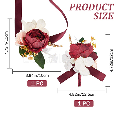 2Pcs 2 Style Silk Cloth Rose with Satin Ribbon Corsage Boutonniere & Wrist Corsages AJEW-CP0005-94-1