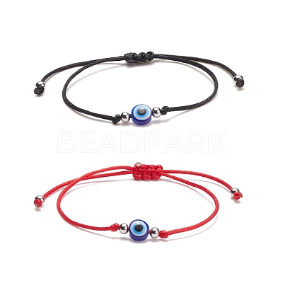2Pcs 2 Color Resin Evil Eye Braided Bead Bracelets Set BJEW-JB08496-1