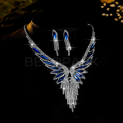 Rhinestone Butterfly Tassel Pendant Necklace & Horse Eye Tassel Stud Earrings Sets for Women WGCD1FC-05-1