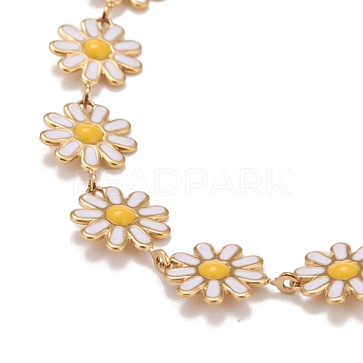 Enamel Daisy Link Chain Necklace NJEW-P220-01G-01-1
