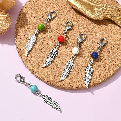 Alloy Feather Pendant Decorations HJEW-JM01379-01-1
