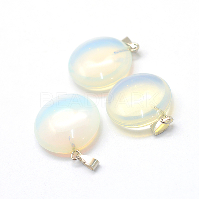 Flat Round Opalite Pendants G-Q370-15-1