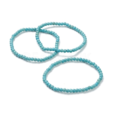 Synthetic Turquoise Beaded Stretch Bracelets BJEW-D446-A-18-1