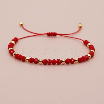 Glass & Brass Round Beads Braided Bead Bracelets RD6595-2-1