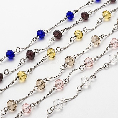 Handmade Faceted Rondelle Glass Beads Chains for Necklaces Bracelets Making AJEW-JB00087-1