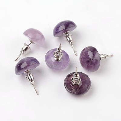 Half Round Dome Natural Amethyst Stud Earrings X-EJEW-L171-08-1