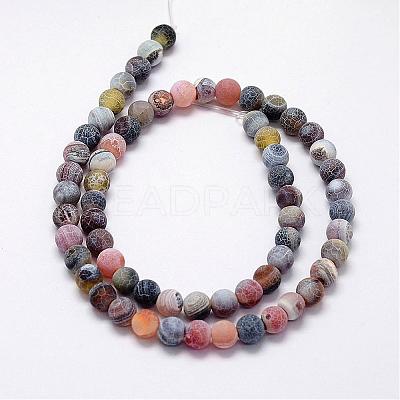 Frosted Natural Weathered Agate Beads Strands G-F367-8mm-07-1