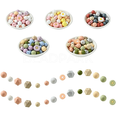 48Pcs 14 Styles Food Grade Eco-Friendly Silicone Focal Beads DIY-YW0008-83A-1