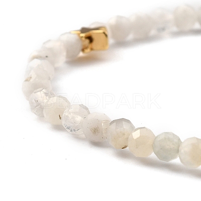 Faceted Round Natural Rainbow Moonstone Stretch Beaded Bracelets BJEW-JB05378-01-1