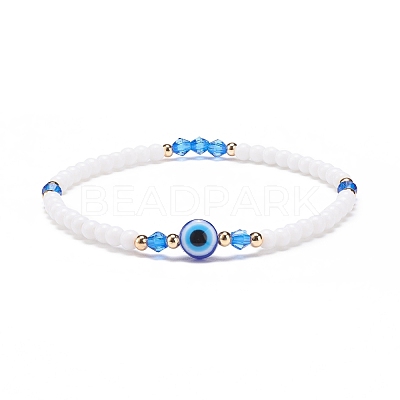 Resin Evil Eye & Acrylic Beaded Stretch Bracelet for Women BJEW-JB08609-04-1