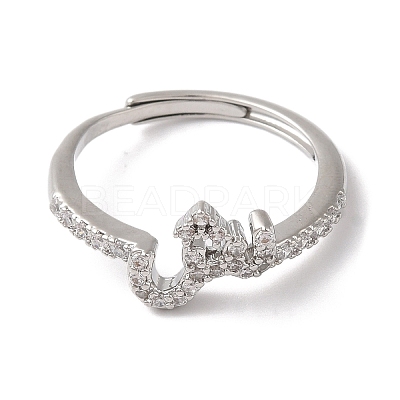 Rack Plating Brass Cubic Zirconia Arabic Letters Adjustable Rings for Women RJEW-S407-10P-12-1