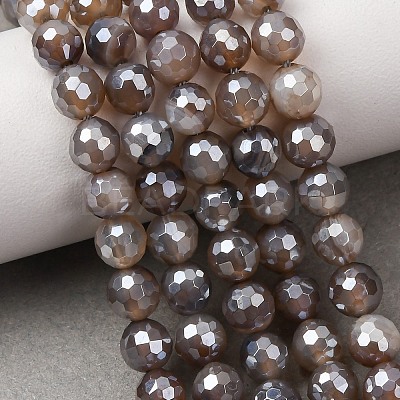 Electroplated Natural Agate Beads Strands G-B191-A07-6mm-12-1