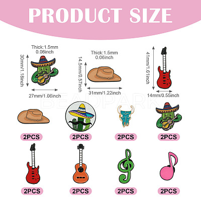 16Pcs 8 Styles Western Music Theme Enamel Pin JEWB-TA0001-29-1