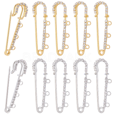16Pcs 2 Colors Iron Rhinestone Safety Pins FIND-SC0022-23B-1