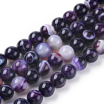 Natural Striped Agate/Banded Agate Beads Strands G-G582-10mm-52-1