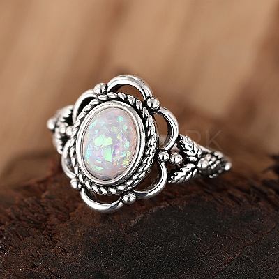 Alloy with Plastic Imitation Opal Finger Rings FS-WG4C942-05-1