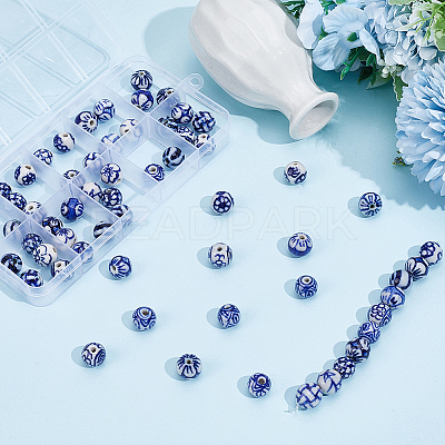 60Pcs 10 Styles Handmade Blue and White Porcelain Beads Strands PORC-PA0001-41-1