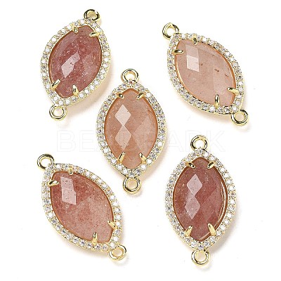 Natural Strawberry Quartz Faceted Horse Eye Connector Charms G-G181-07G-03-1