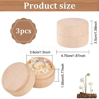 Round Beechwood Jewelry Storage Gift Box with Lid CON-WH0085-57-1