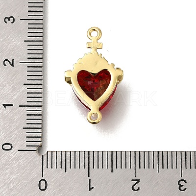 Brass FireBrick Cubic Zirconia Sacred Heart of Jesus Connector Charms LS-KK-R002-27G-02-1