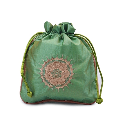 Chinese Style Rectangle Brocade Drawstring Bags PW-WG11350-09-1