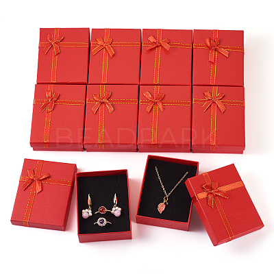 Rectangle Paper Jewelry Set Storage Boxes with Bowknot X1-CON-TAC0014-04D-1