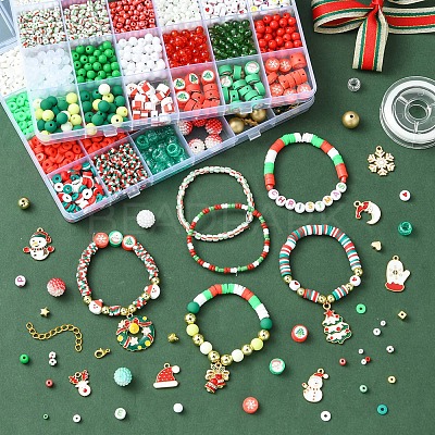 DIY Christmas Themed Acrylic & Glass Seed & Polymer Clay Beads Bracelet Kits DIY-FS0007-95-1